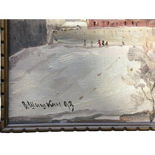 221 - Large Russian Oil on Canvas Winter Scene Landscape - Dated signed 1993.Height 48cm (Image)Width 98cm... 