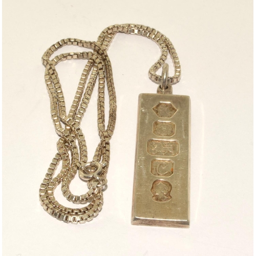 401 - 925 silver English hall marked Ingot on a silver box neck chain