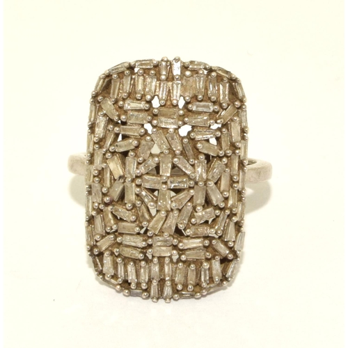 402 - 925 silver Mosaic oblong statement ring size N