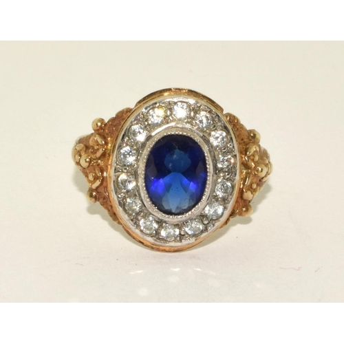 407 - 925 silver antique silver gilt Sapphire halo ring size Q