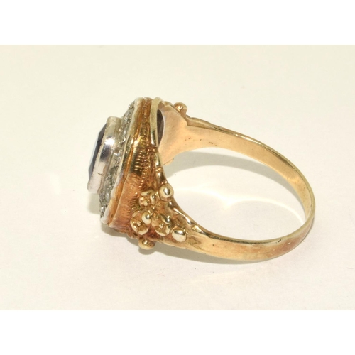 407 - 925 silver antique silver gilt Sapphire halo ring size Q