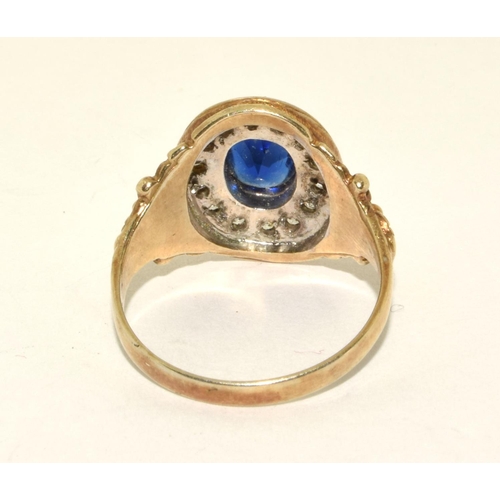 407 - 925 silver antique silver gilt Sapphire halo ring size Q