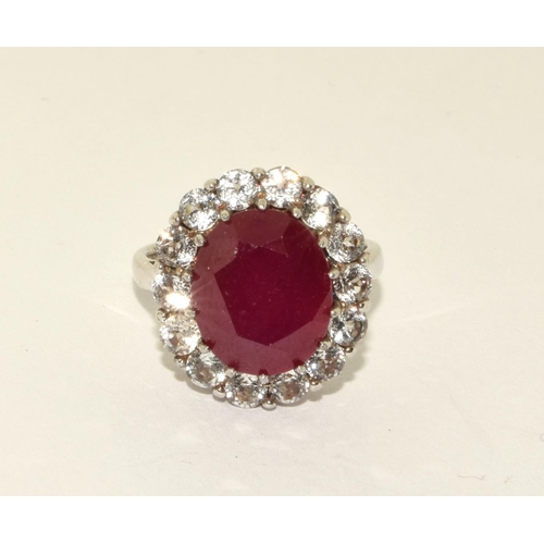 411 - 925 silver Rubellite halo design cocktail ring size M