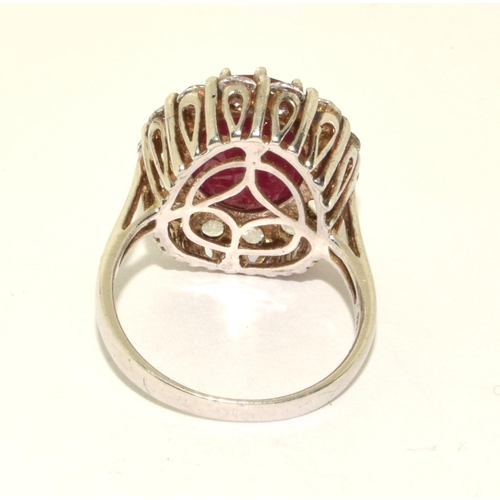 411 - 925 silver Rubellite halo design cocktail ring size M