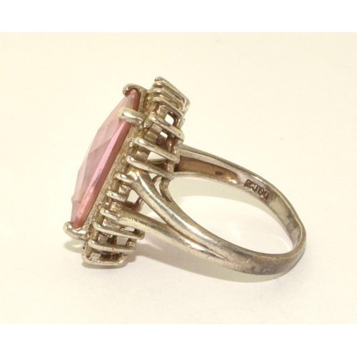 424 - 925 silver pink Tourmaline rectangular halo ring size P