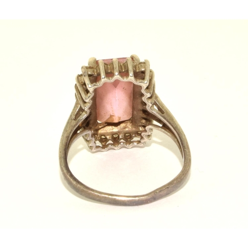 424 - 925 silver pink Tourmaline rectangular halo ring size P