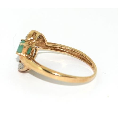 408 - 9ct gold ladies Diamond and Emerald sweep ring size N