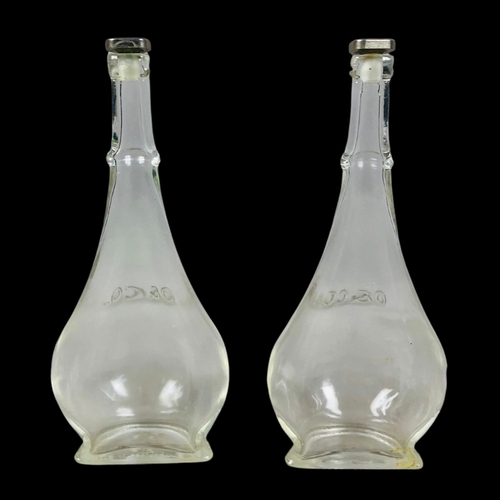 64 - Pair of Glass Bottles Etched for vinegar and oil.