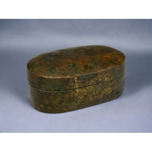 78 - A BRONZE BETEL NUT BOX.
South Asian, 18th century. 
With nut, leaf & lime compartments. Hinged lid. ... 