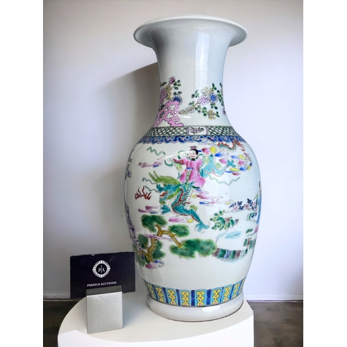 18 - A Large Chinese Porcelain Vase. Elaborately hand painted overglaze enamels. Six-character reign mark... 