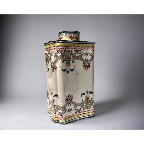 80 - A Chinese Canton enamel tea caddy & cover. Qing dynasty, Qianlong period. Painted stylised desig... 