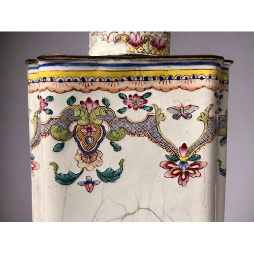 80 - A Chinese Canton enamel tea caddy & cover. Qing dynasty, Qianlong period. Painted stylised desig... 