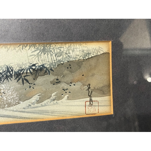 93 - Japanese school, watercolour on paper.
Depicting Cranes by the sea.
Early 20th Century.
48 x 18.5cm