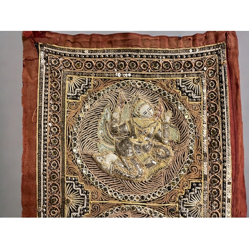 95 - A Burmese (Myanmar) Kalaga wall tapestry. late 19th century. Depicting five padded roundels each int... 