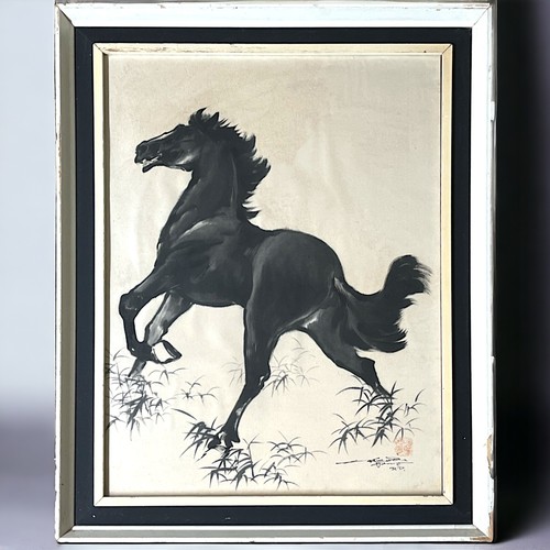 97 - Oriental Silk work horse artwork - 20th Century signed and character mark lower left.
Height 54cm fr... 