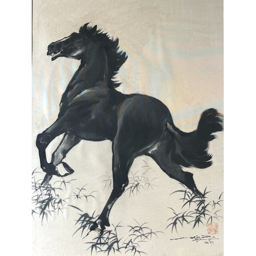 97 - Oriental Silk work horse artwork - 20th Century signed and character mark lower left.
Height 54cm fr... 