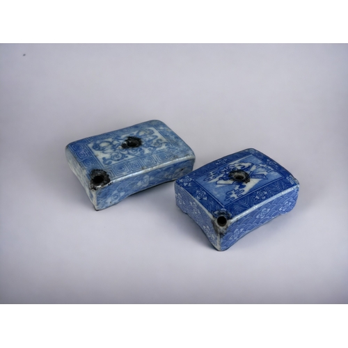 26 - TWO JAPANESE PORCELAIN WATER DROPPERS. Both rectangular form, one decorated with Lingzhi & lotus... 