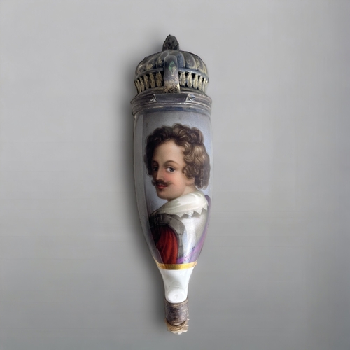 388 - A 19TH CENTURY PORCELAIN PORTRAIT PIPE STUMMEL BOWL. 1st-half 19th Century, possibly Schney. Length ... 