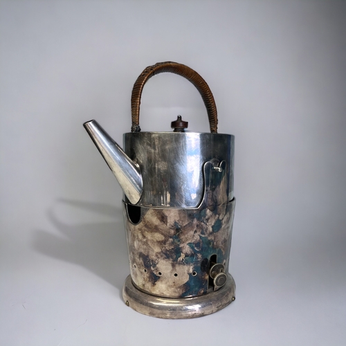 732 - A VICTORIAN ELECTROPLATE KETTLE WITH WARMER. By Stephenson & son. Christopher Dresser style mode... 