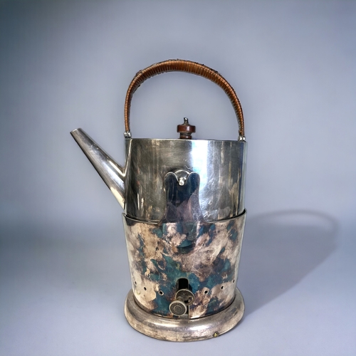 732 - A VICTORIAN ELECTROPLATE KETTLE WITH WARMER. By Stephenson & son. Christopher Dresser style mode... 