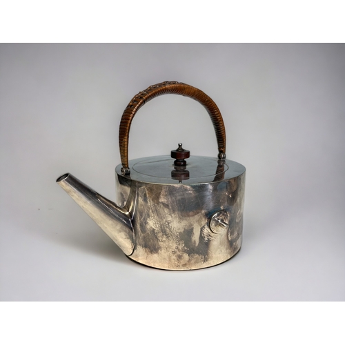 732 - A VICTORIAN ELECTROPLATE KETTLE WITH WARMER. By Stephenson & son. Christopher Dresser style mode... 