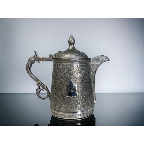 380 - A VICTORIAN SILVER PLATE KASHMIRI STYLE TEAPOT & MILK JUG. 
By Roberts & Belk, Circa 1875. 
Elborate... 