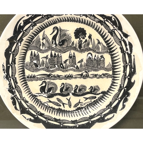 465 - SCOTTIE WILSON, SCOTTISH (1888-1972) PAINTED PLATE.
Signed to lower right.
Pattern based on Swans, b... 