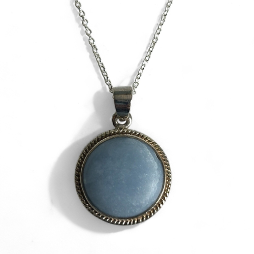 403 - A silver & polished cabochon stone pendant necklace.