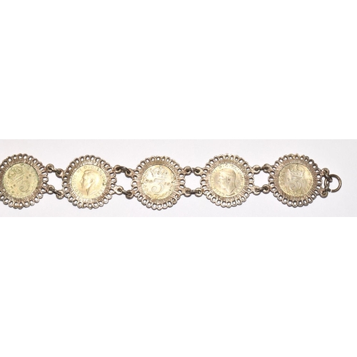 424 - 925 silver three penny bit bracelet 23g