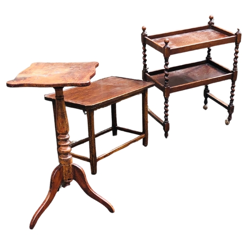 3 - Late 19thC early 20thC mahogany Wine Table, two tier trolley and an oak side table.