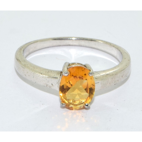 415 - 925 silver ladies Amber solitaire ring size N