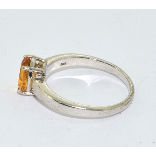 415 - 925 silver ladies Amber solitaire ring size N