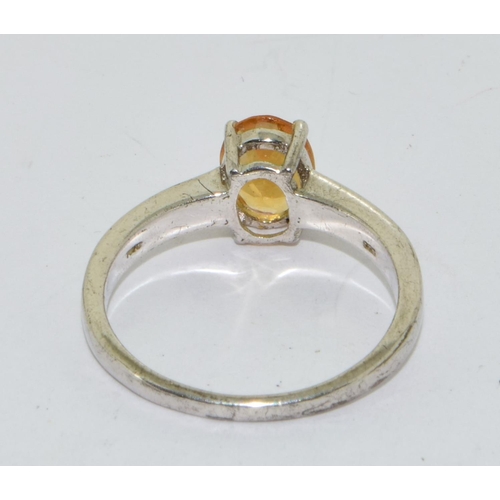 415 - 925 silver ladies Amber solitaire ring size N