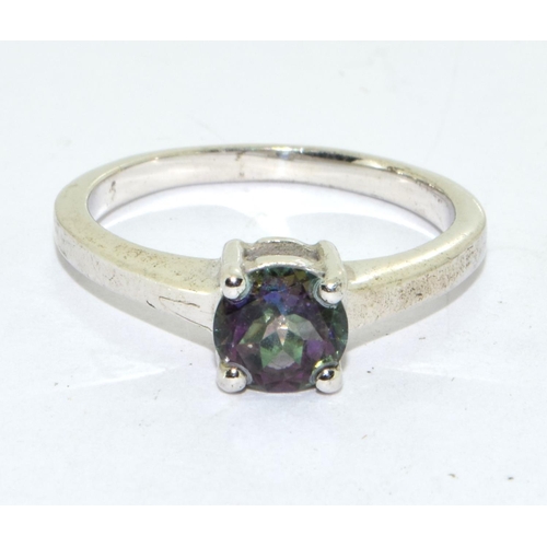 417 - 925 silver Mystic Topaz solitaire ring size N