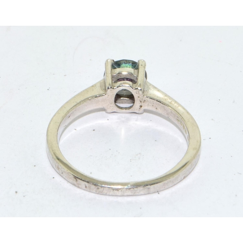 417 - 925 silver Mystic Topaz solitaire ring size N