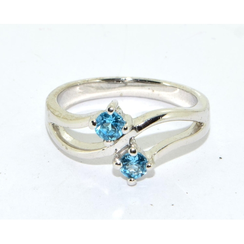 421 - 925 silver twin Aquamarine twist ring size N