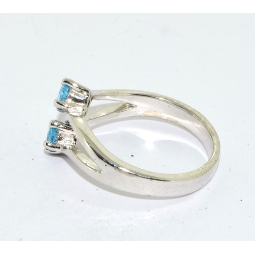 421 - 925 silver twin Aquamarine twist ring size N