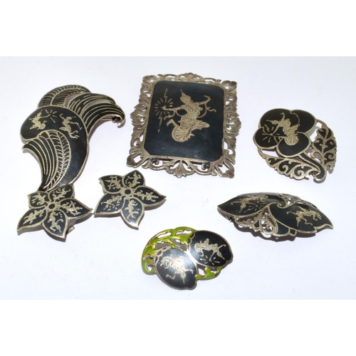 422 - Collection of Siamese silver brooches and earrings 