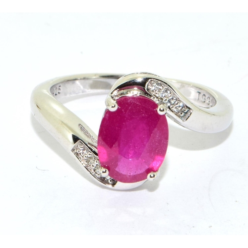 430 - 925 silver ladies Rubellite solitaire twist ring size  N