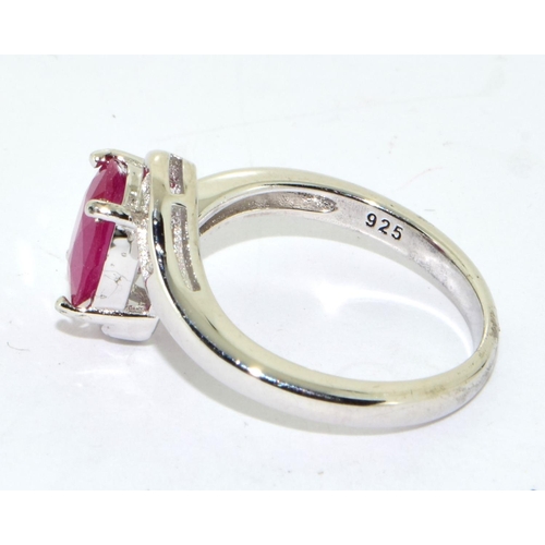 430 - 925 silver ladies Rubellite solitaire twist ring size  N