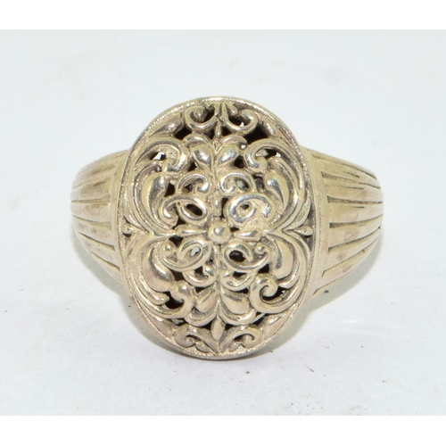 436 - 925 silver ladies oval open work vintage design ring size P