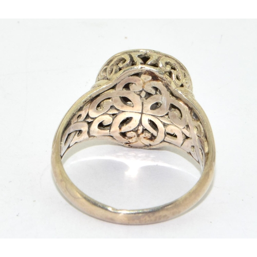 436 - 925 silver ladies oval open work vintage design ring size P