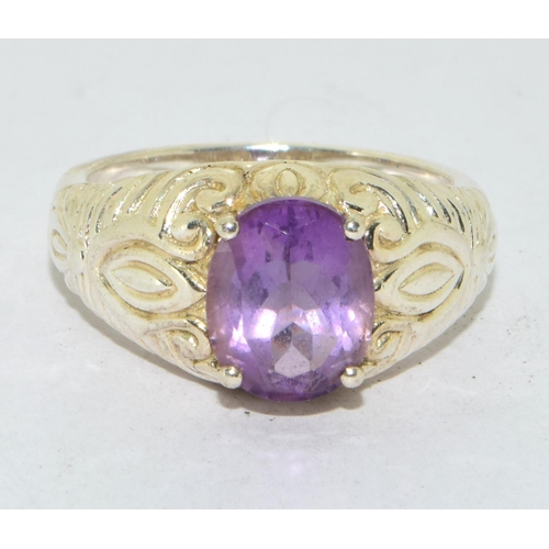 439 - 925 silver Fancy set Amethyst solitaire ring size  R