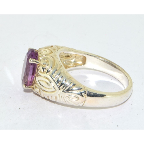 439 - 925 silver Fancy set Amethyst solitaire ring size  R