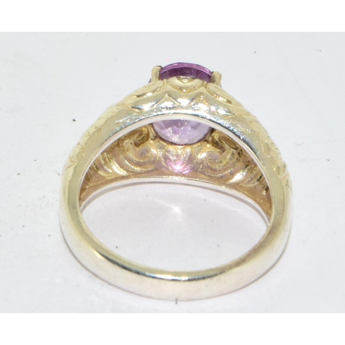 439 - 925 silver Fancy set Amethyst solitaire ring size  R