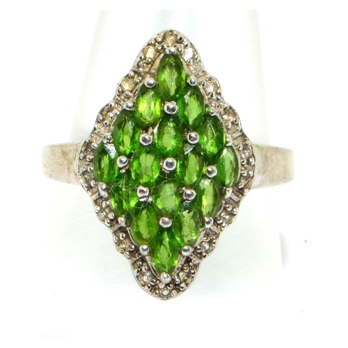 440 - 925 silver ladies Peridot diamond shape halo design ring size N