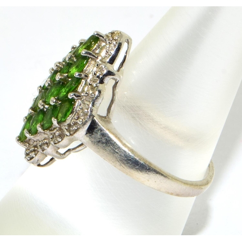 440 - 925 silver ladies Peridot diamond shape halo design ring size N