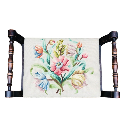 7 - Piano Stool with floral tapestry upholstered seat.