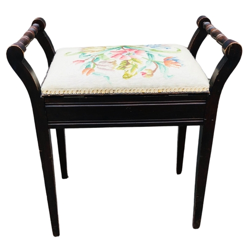 7 - Piano Stool with floral tapestry upholstered seat.