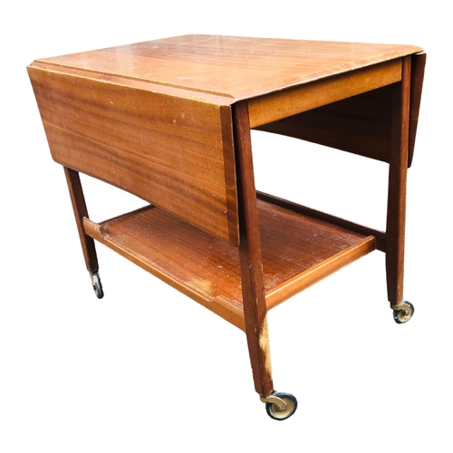 12 - Mid century Drop Leaf Teak Trolley Approx Height 63cm x depth 76cm x width 94cm